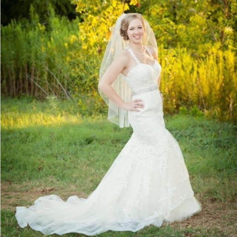 Dress and veil.